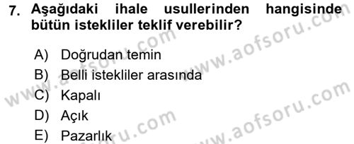 Mahalli İdareler Dersi 2016 - 2017 Yılı (Vize) Ara Sınavı 7. Soru