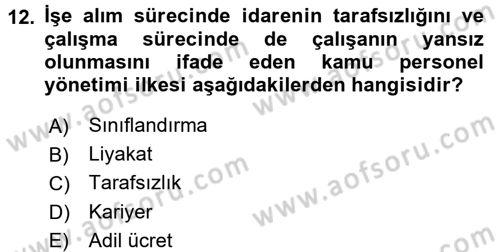 Mahalli İdareler Dersi 2017 - 2018 Yılı 3 Ders Sınavı 12. Soru