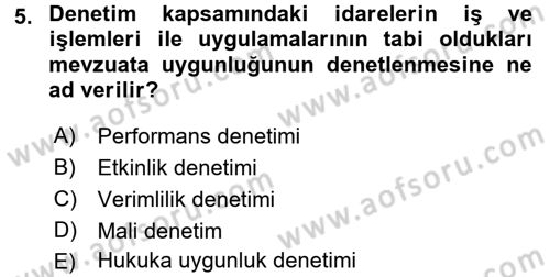 Mahalli İdareler Dersi 2017 - 2018 Yılı 3 Ders Sınavı 5. Soru