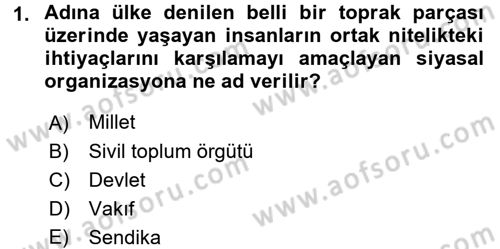 Mahalli İdareler Dersi 2017 - 2018 Yılı (Vize) Ara Sınavı 1. Soru