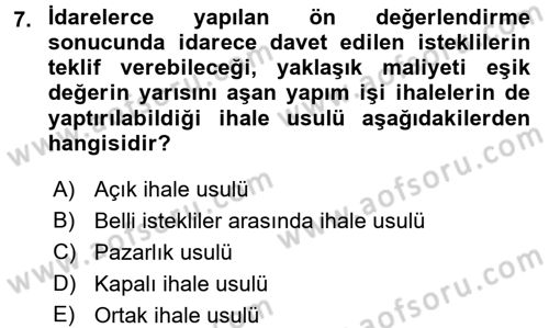 Mahalli İdareler Dersi 2017 - 2018 Yılı (Vize) Ara Sınavı 7. Soru