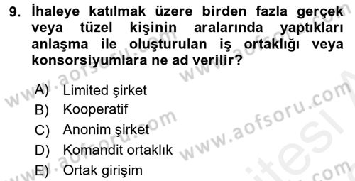 Mahalli İdareler Dersi 2017 - 2018 Yılı (Vize) Ara Sınavı 9. Soru