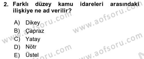 Mahalli İdareler Dersi 2018 - 2019 Yılı 3 Ders Sınavı 2. Soru