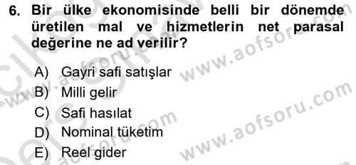 Mahalli İdareler Dersi 2018 - 2019 Yılı 3 Ders Sınavı 6. Soru