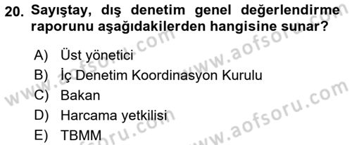 Mahalli İdareler Dersi 2018 - 2019 Yılı (Vize) Ara Sınavı 20. Soru