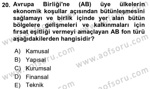 Mahalli İdareler Dersi 2018 - 2019 Yılı Yaz Okulu Sınavı 20. Soru