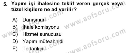 Mahalli İdareler Dersi 2018 - 2019 Yılı Yaz Okulu Sınavı 5. Soru