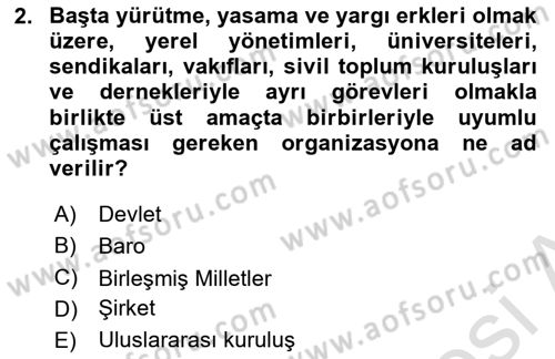 Mahalli İdareler Dersi 2020 - 2021 Yılı (Vize) Ara Sınavı 2. Soru