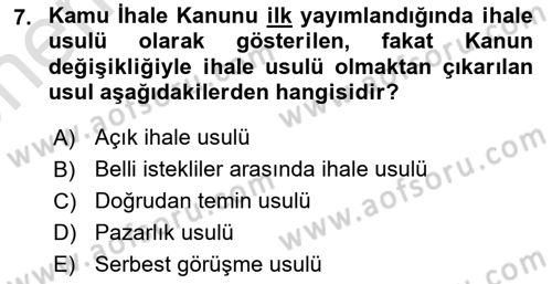 Mahalli İdareler Dersi 2020 - 2021 Yılı (Vize) Ara Sınavı 7. Soru