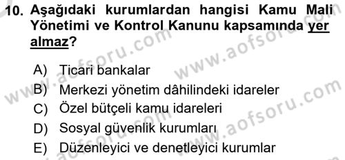 Mahalli İdareler Dersi 2020 - 2021 Yılı Yaz Okulu Sınavı 10. Soru