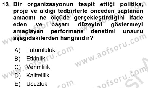 Mahalli İdareler Dersi 2020 - 2021 Yılı Yaz Okulu Sınavı 13. Soru