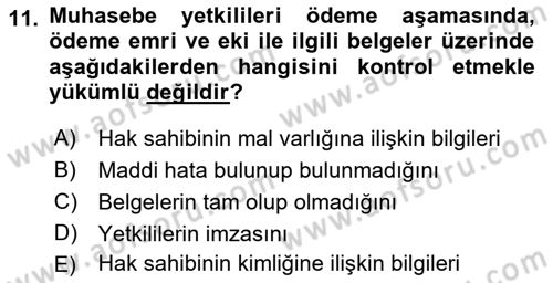 Mahalli İdareler Dersi 2021 - 2022 Yılı Yaz Okulu Sınavı 11. Soru