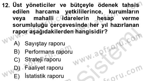 Mahalli İdareler Dersi 2021 - 2022 Yılı Yaz Okulu Sınavı 12. Soru