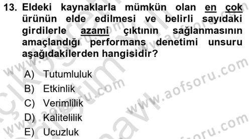 Mahalli İdareler Dersi 2021 - 2022 Yılı Yaz Okulu Sınavı 13. Soru