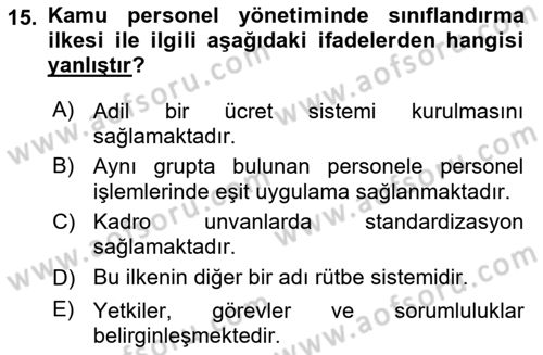 Mahalli İdareler Dersi 2021 - 2022 Yılı Yaz Okulu Sınavı 15. Soru