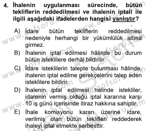 Mahalli İdareler Dersi 2021 - 2022 Yılı Yaz Okulu Sınavı 4. Soru