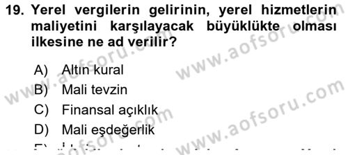 Mahalli İdareler Dersi 2022 - 2023 Yılı (Final) Dönem Sonu Sınavı 19. Soru