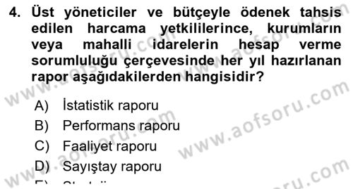 Mahalli İdareler Dersi 2022 - 2023 Yılı (Final) Dönem Sonu Sınavı 4. Soru