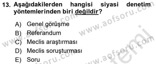 Mahalli İdareler Dersi 2022 - 2023 Yılı Yaz Okulu Sınavı 13. Soru