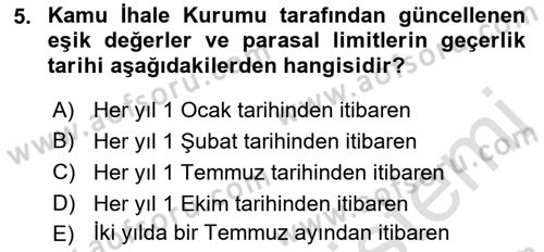 Mahalli İdareler Dersi 2022 - 2023 Yılı Yaz Okulu Sınavı 5. Soru