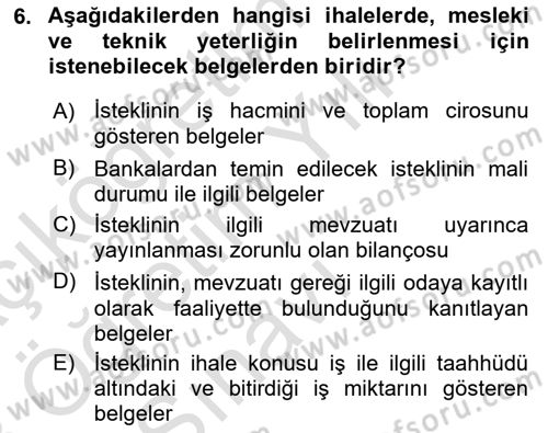 Mahalli İdareler Dersi 2022 - 2023 Yılı Yaz Okulu Sınavı 6. Soru