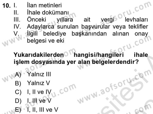 Mahalli İdareler Dersi 2023 - 2024 Yılı (Vize) Ara Sınavı 10. Soru