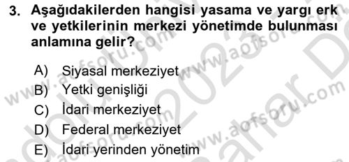 Mahalli İdareler Dersi 2023 - 2024 Yılı (Vize) Ara Sınavı 3. Soru