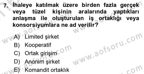 Mahalli İdareler Dersi 2023 - 2024 Yılı (Vize) Ara Sınavı 7. Soru