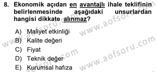 Mahalli İdareler Dersi 2023 - 2024 Yılı (Vize) Ara Sınavı 8. Soru