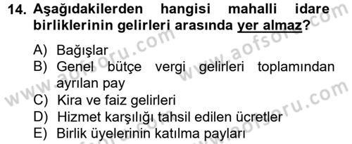 Yerel Yönetimler Dersi 2012 - 2013 Yılı (Vize) Ara Sınav Soruları 14. Soru