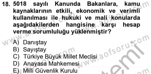 Yerel Yönetimler Dersi 2012 - 2013 Yılı (Vize) Ara Sınav Soruları 18. Soru