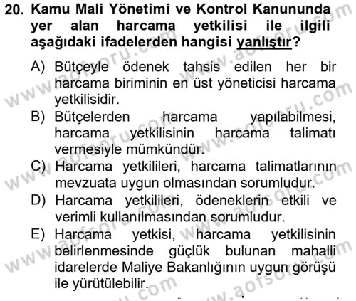 Yerel Yönetimler Dersi 2012 - 2013 Yılı (Vize) Ara Sınav Soruları 20. Soru