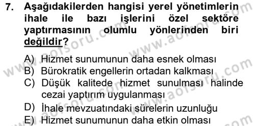Yerel Yönetimler Dersi 2012 - 2013 Yılı (Vize) Ara Sınav Soruları 7. Soru