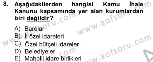 Yerel Yönetimler Dersi 2012 - 2013 Yılı (Vize) Ara Sınav Soruları 8. Soru