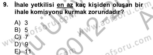 Yerel Yönetimler Dersi 2012 - 2013 Yılı (Vize) Ara Sınav Soruları 9. Soru