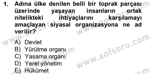 Yerel Yönetimler Dersi 2012 - 2013 Yılı (Final) Dönem Sonu Sınav Soruları 1. Soru