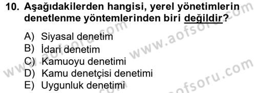 Yerel Yönetimler Dersi 2012 - 2013 Yılı (Final) Dönem Sonu Sınav Soruları 10. Soru