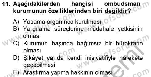 Yerel Yönetimler Dersi 2012 - 2013 Yılı (Final) Dönem Sonu Sınav Soruları 11. Soru