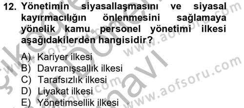 Yerel Yönetimler Dersi 2012 - 2013 Yılı (Final) Dönem Sonu Sınav Soruları 12. Soru