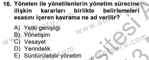 Yerel Yönetimler Dersi 2012 - 2013 Yılı (Final) Dönem Sonu Sınav Soruları 16. Soru