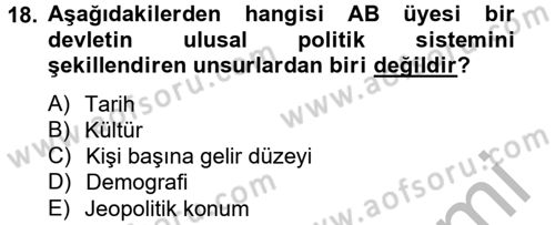 Yerel Yönetimler Dersi 2012 - 2013 Yılı (Final) Dönem Sonu Sınav Soruları 18. Soru