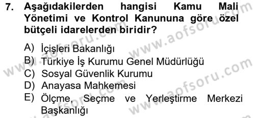 Yerel Yönetimler Dersi 2012 - 2013 Yılı (Final) Dönem Sonu Sınav Soruları 7. Soru