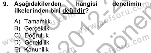 Yerel Yönetimler Dersi 2012 - 2013 Yılı (Final) Dönem Sonu Sınav Soruları 9. Soru