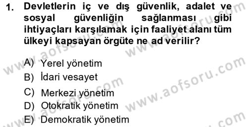 Yerel Yönetimler Dersi 2013 - 2014 Yılı (Vize) Ara Sınav Soruları 1. Soru