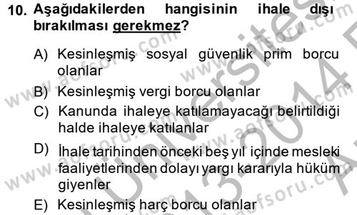 Yerel Yönetimler Dersi 2013 - 2014 Yılı (Vize) Ara Sınav Soruları 10. Soru