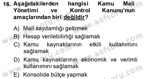 Yerel Yönetimler Dersi 2013 - 2014 Yılı (Vize) Ara Sınav Soruları 16. Soru