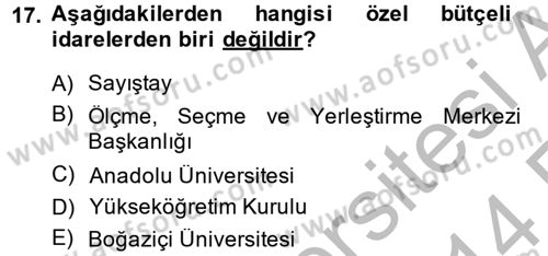 Yerel Yönetimler Dersi 2013 - 2014 Yılı (Vize) Ara Sınav Soruları 17. Soru