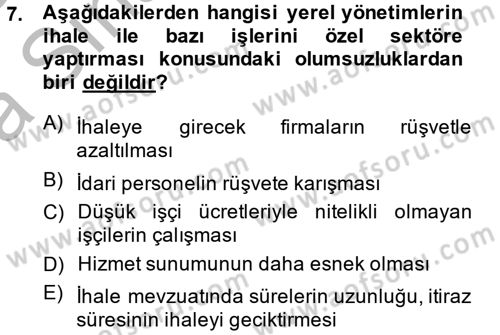 Yerel Yönetimler Dersi 2013 - 2014 Yılı (Vize) Ara Sınav Soruları 7. Soru