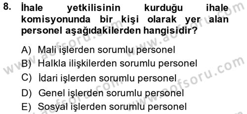 Yerel Yönetimler Dersi 2013 - 2014 Yılı (Vize) Ara Sınav Soruları 8. Soru