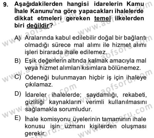 Yerel Yönetimler Dersi 2013 - 2014 Yılı (Vize) Ara Sınav Soruları 9. Soru